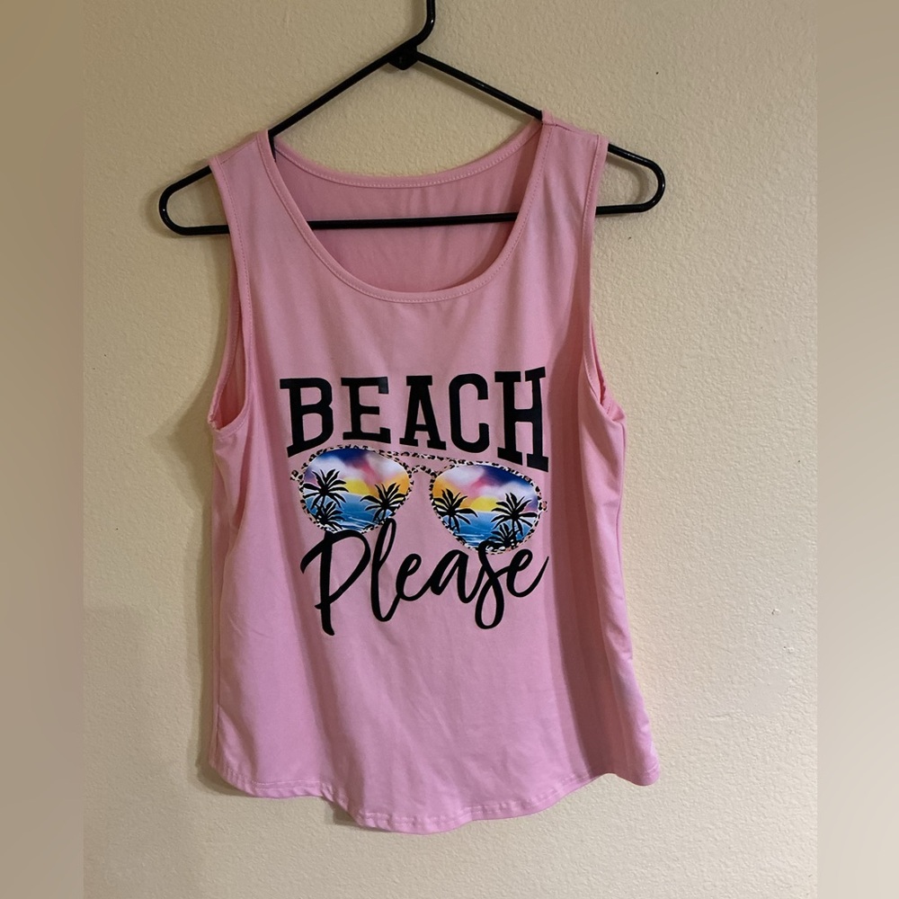 Pink Sleeveless Beach Graphic Top